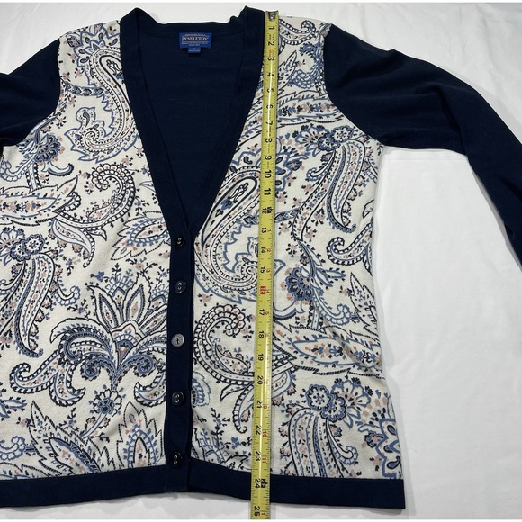 Pendleton Paisley Cardigan Sweater Women's Size Small Navy Blue Silk Nylon Blend - Picture 6 of 9